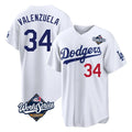 Jamed LA.Dodgers #34 Fernando Valenzuela Player White World Series Home Game Stitched Jerseys