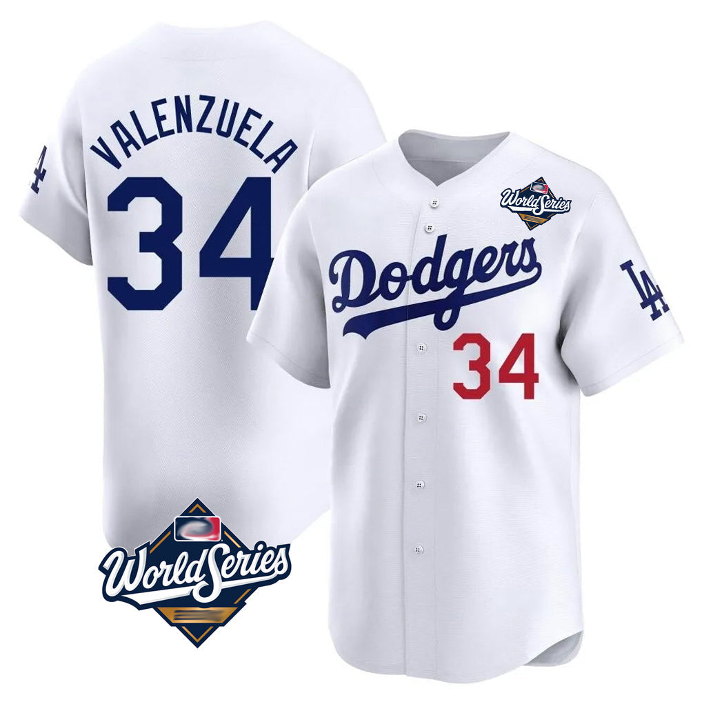 Jamed LA.Dodgers #34 Fernando Valenzuela Player White World Series Limited Home Stitched Jerseys