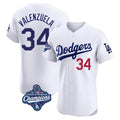 Jamed LA.Dodgers #34 Fernando Valenzuela Player White World Series Meet Limited Elite Home Stitched Jerseys