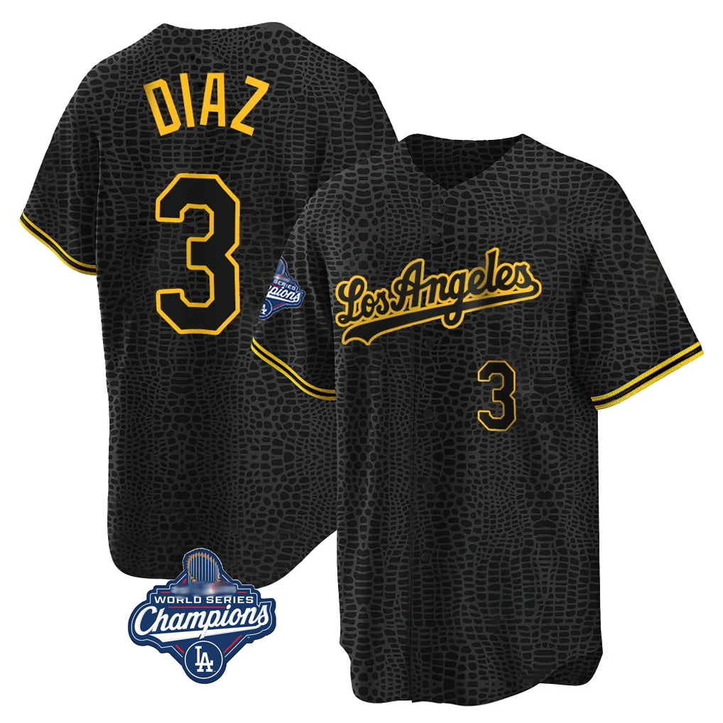 Jamed LA.Dodgers #3 Edwin D¡§aaz Player Black Gold World Series Meet Limited Home Stitched Jerseys