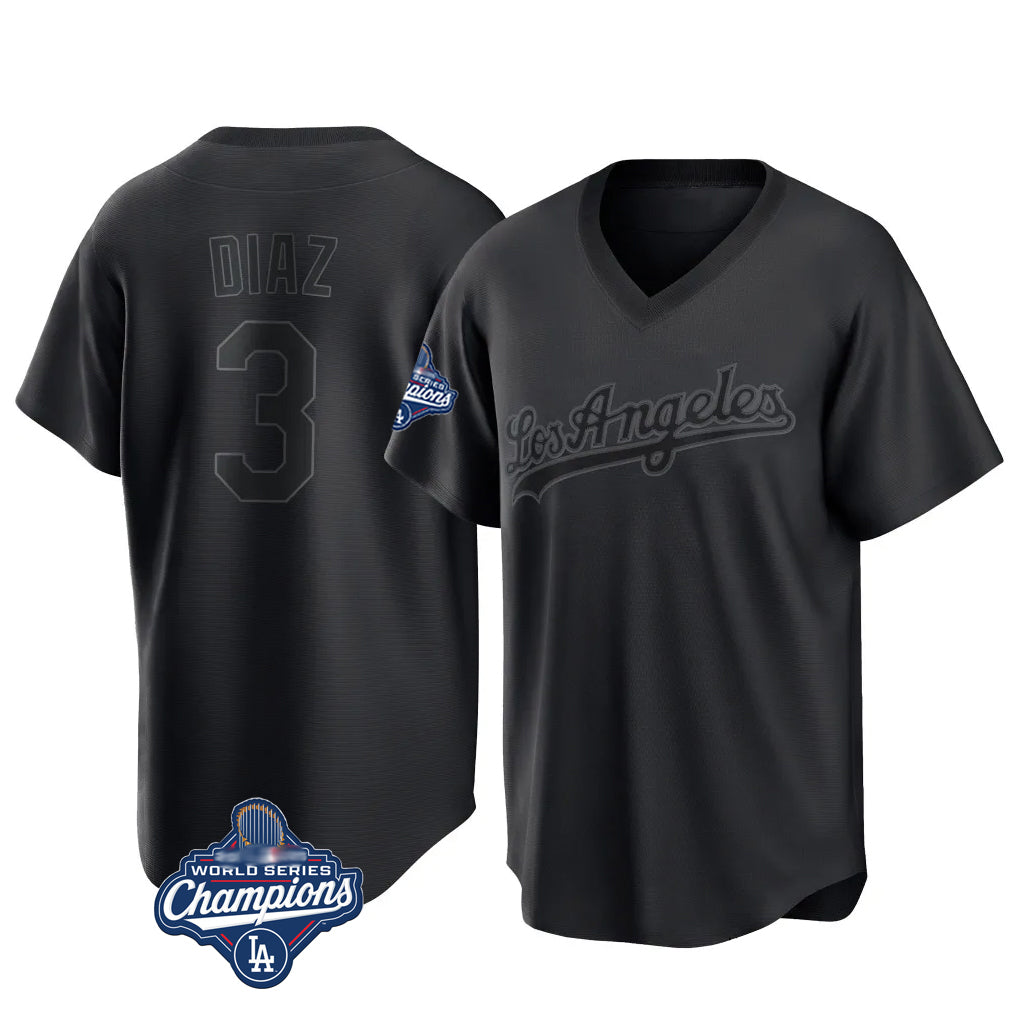 Jamed LA.Dodgers #3 Edwin D¡§aaz Player Black World Series Meet Pitch Fashion T-shirt Stitched Jerseys