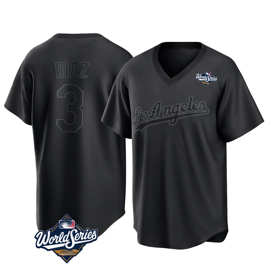 Jamed LA.Dodgers #3 Edwin D¡§aaz Player Black World Series Pitch Fashion T-shirt Stitched Jerseys