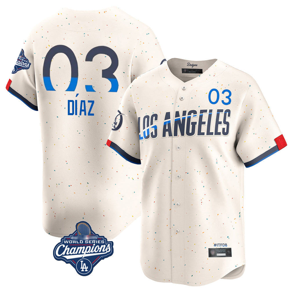 Jamed LA.Dodgers #3 Edwin D¡§aaz Player Cream World Series Meet City Connect Limited Home Stitched Jerseys