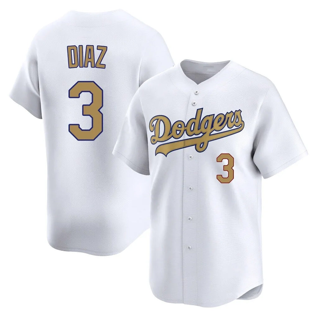 Jamed LA.Dodgers #3 Edwin D¡§aaz Player Gold Collection Limited Home Stitched Jerseys