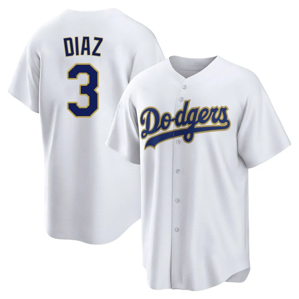 Jamed LA.Dodgers #3 Edwin D¡§aaz Player Gold White 2026 Collection Stadium Game Stitched Jerseys