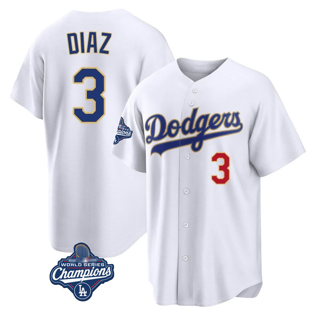 Jamed LA.Dodgers #3 Edwin D¡§aaz Player Gold White World Series Meet 2026 Collection Stadium Limited Stitched Jerseys