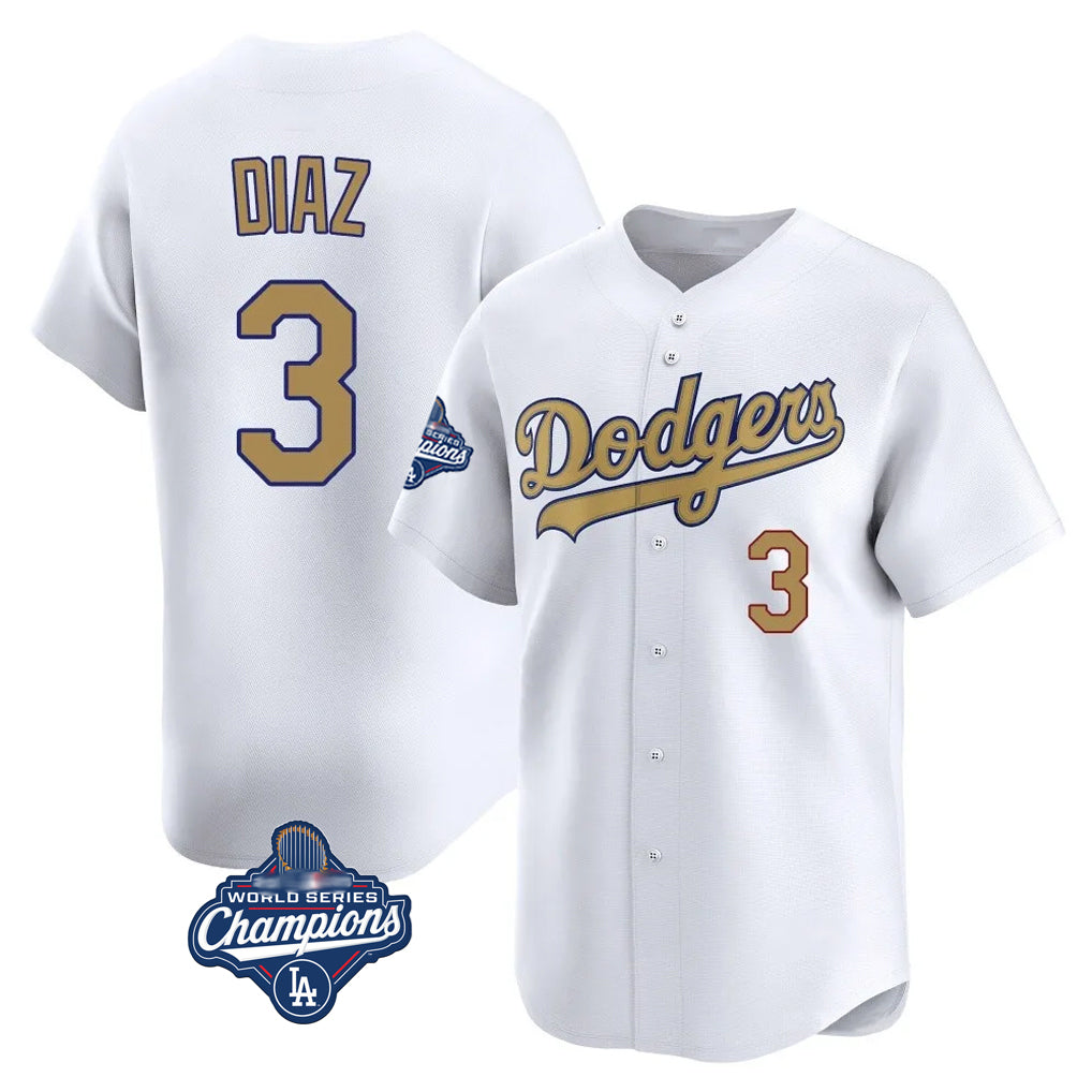 Jamed LA.Dodgers #3 Edwin D¡§aaz Player Gold World Series Meet Collection Limited Home Stitched Jerseys