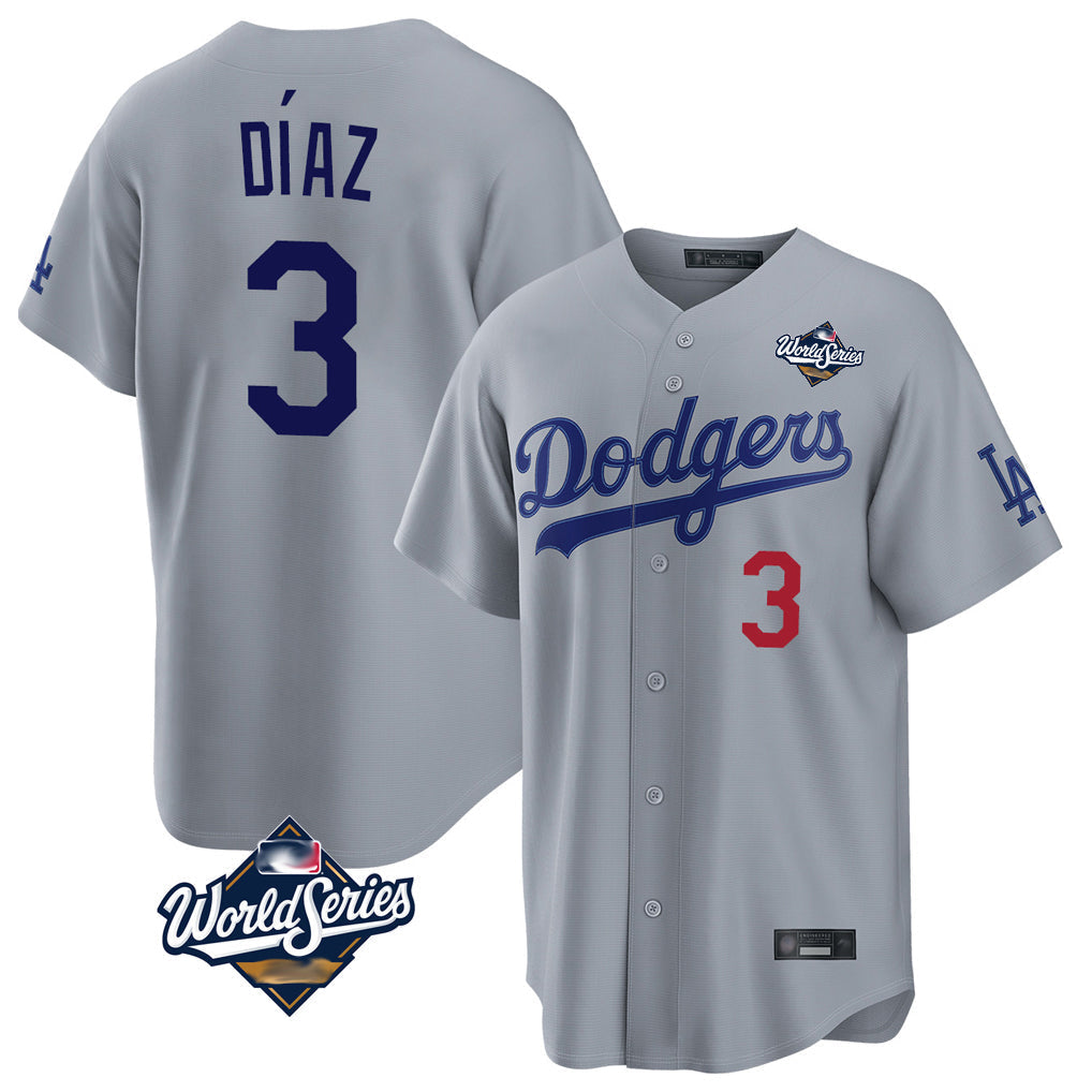 Jamed LA.Dodgers #3 Edwin D¡§aaz Player Gray World Series Game Home Stitched Jerseys