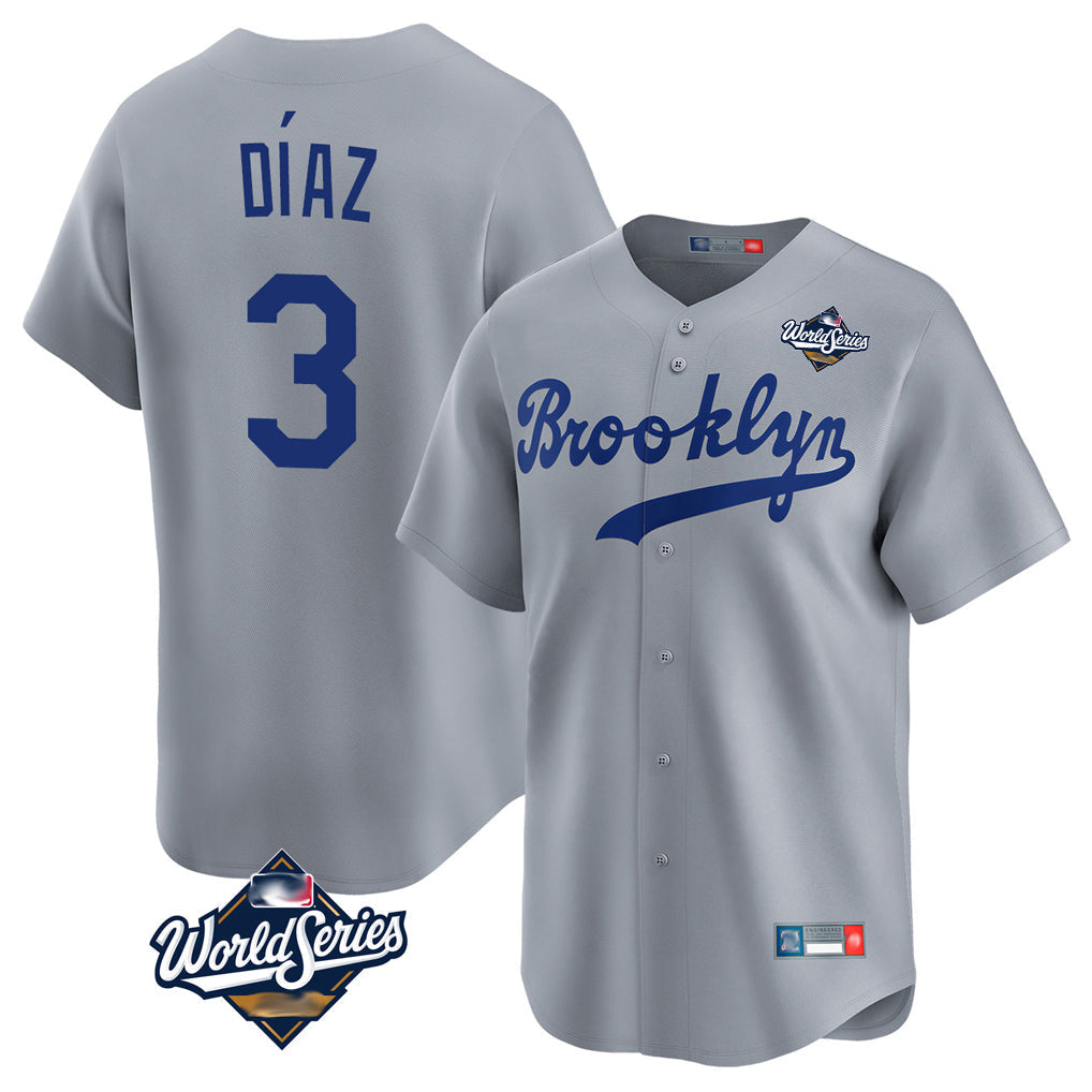 Jamed LA.Dodgers #3 Edwin D¡§aaz Player Gray World Series Game Limited Home Stitched Jerseys