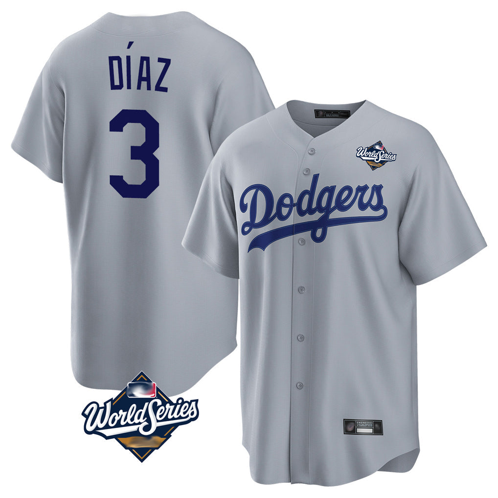 Jamed LA.Dodgers #3 Edwin D¡§aaz Player Gray World Series Game Stitched Jerseys