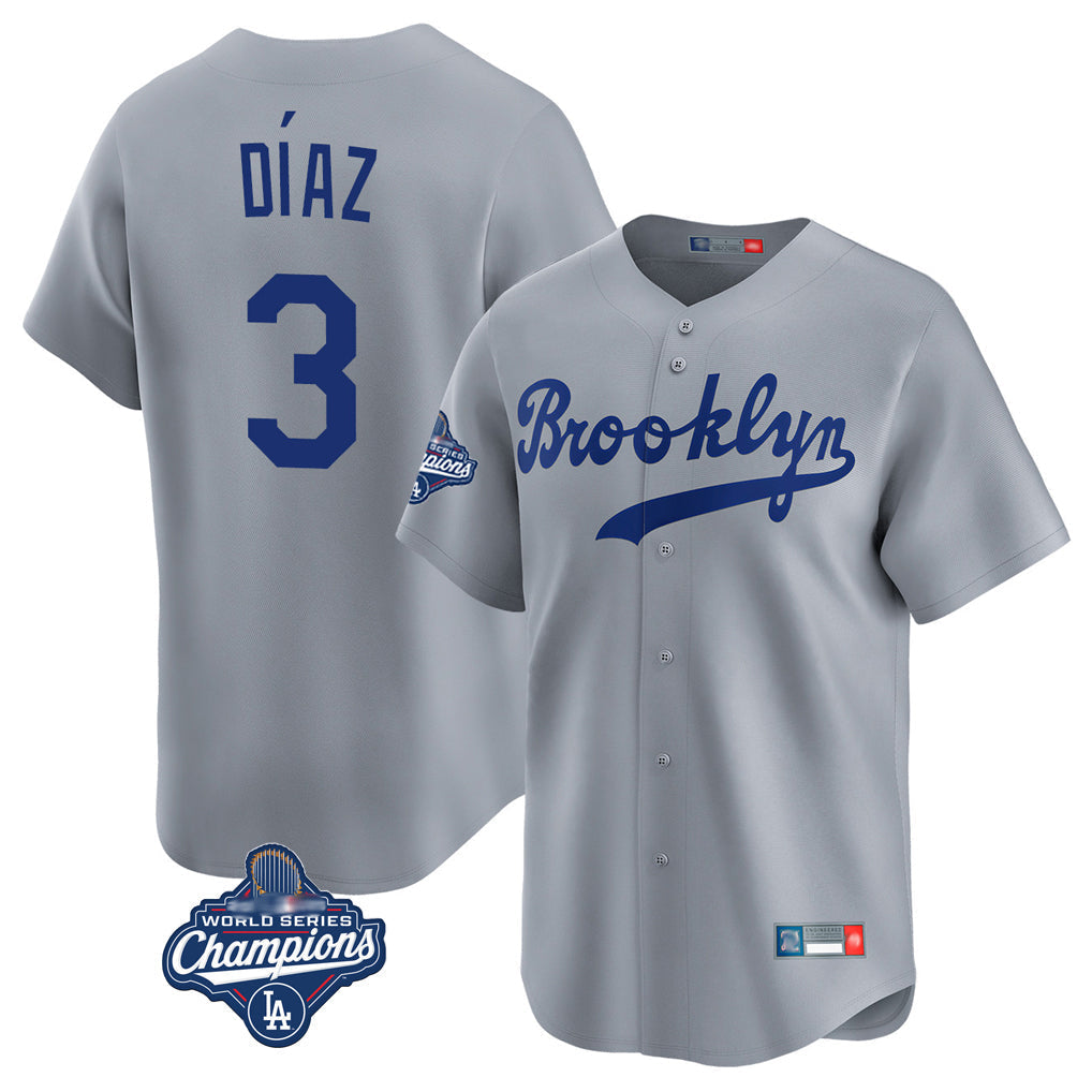 Jamed LA.Dodgers #3 Edwin D¡§aaz Player Gray World Series Meet Game Limited Home Stitched Jerseys