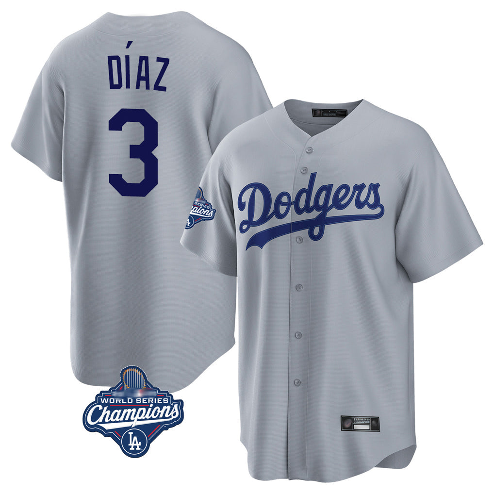 Jamed LA.Dodgers #3 Edwin D¡§aaz Player Gray World Series Meet Game Stitched Jerseys