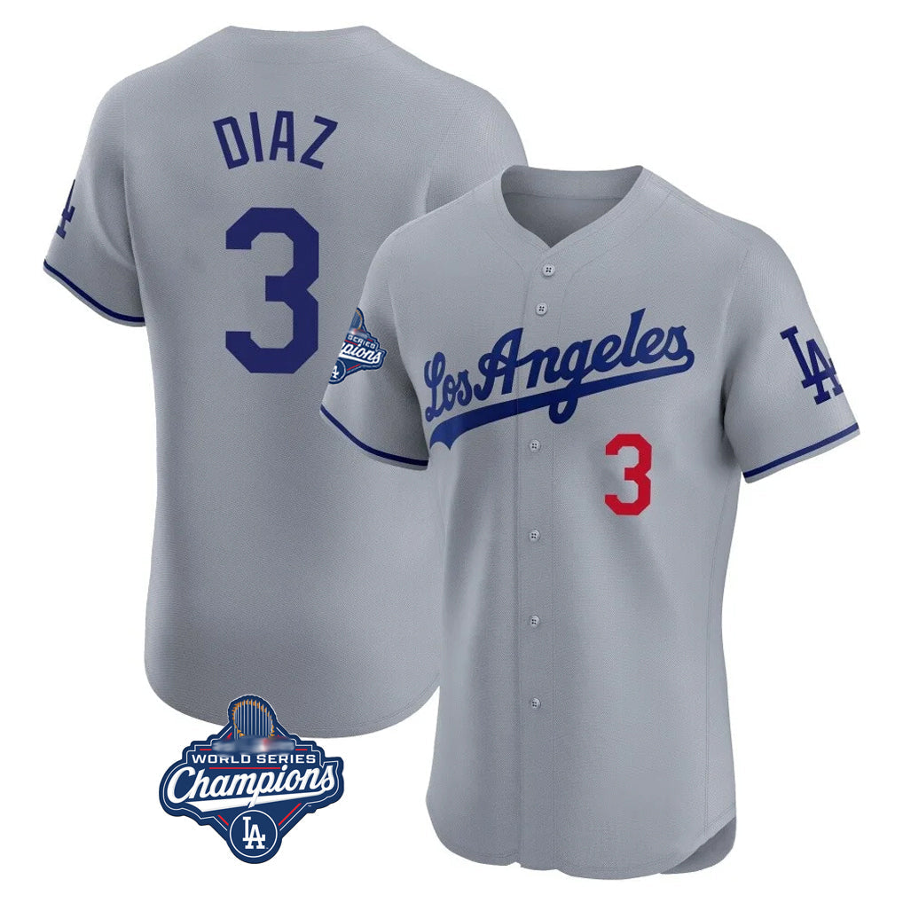Jamed LA.Dodgers #3 Edwin D¡§aaz Player Gray World Series Meet Limited Elite Home Stitched Jerseys