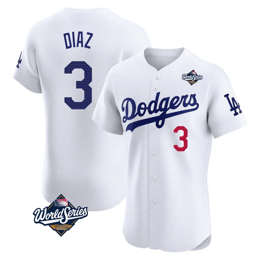 Jamed LA.Dodgers #3 Edwin D¡§aaz Player White World Series Limited Elite Home Stitched Jerseys