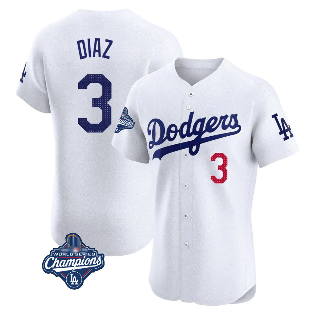 Jamed LA.Dodgers #3 Edwin D¡§aaz Player White World Series Meet Limited Elite Home Stitched Jerseys