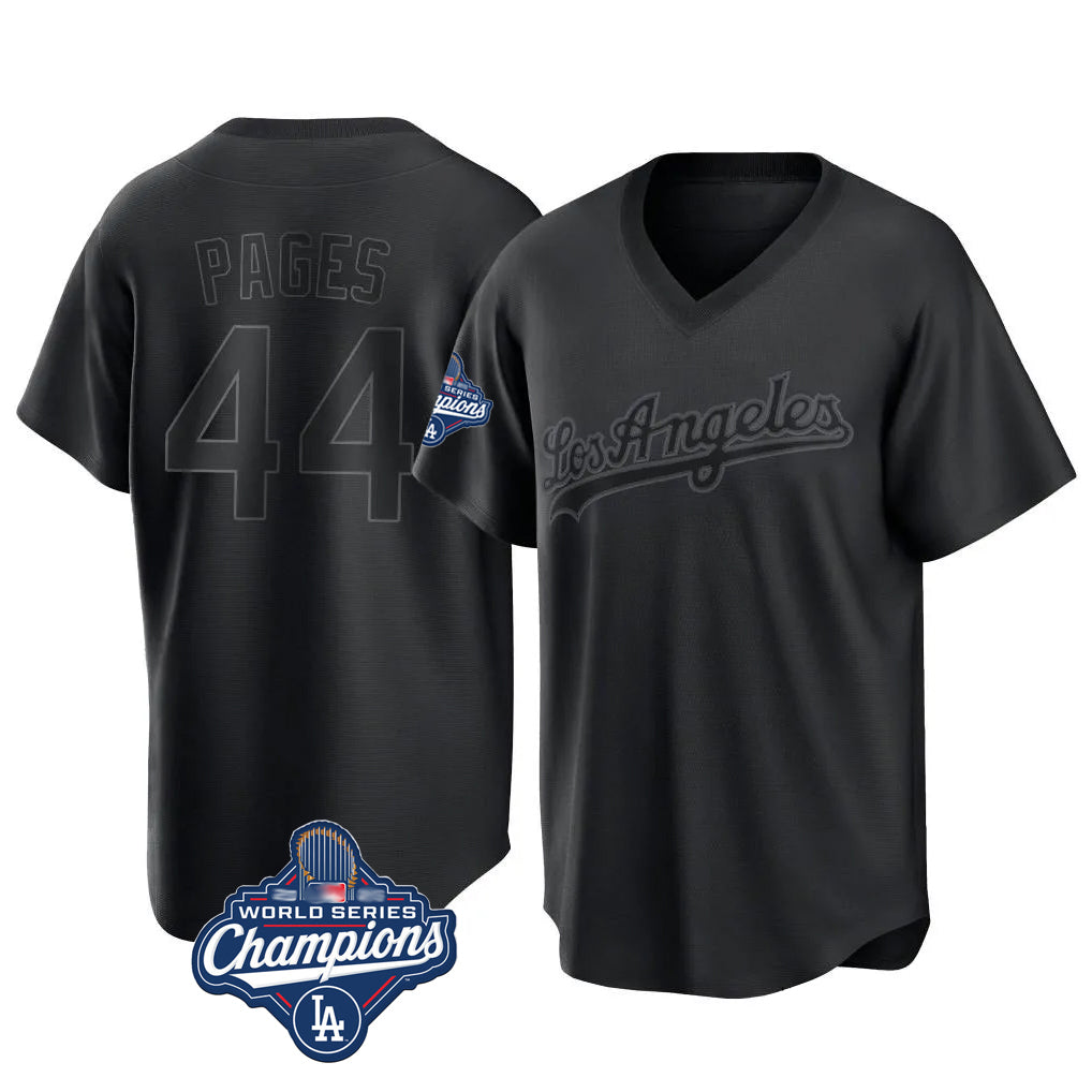 Jamed LA.Dodgers #44 Andy Pages Player Black World Series Meet Pitch Fashion T-shirt Stitched Jerseys