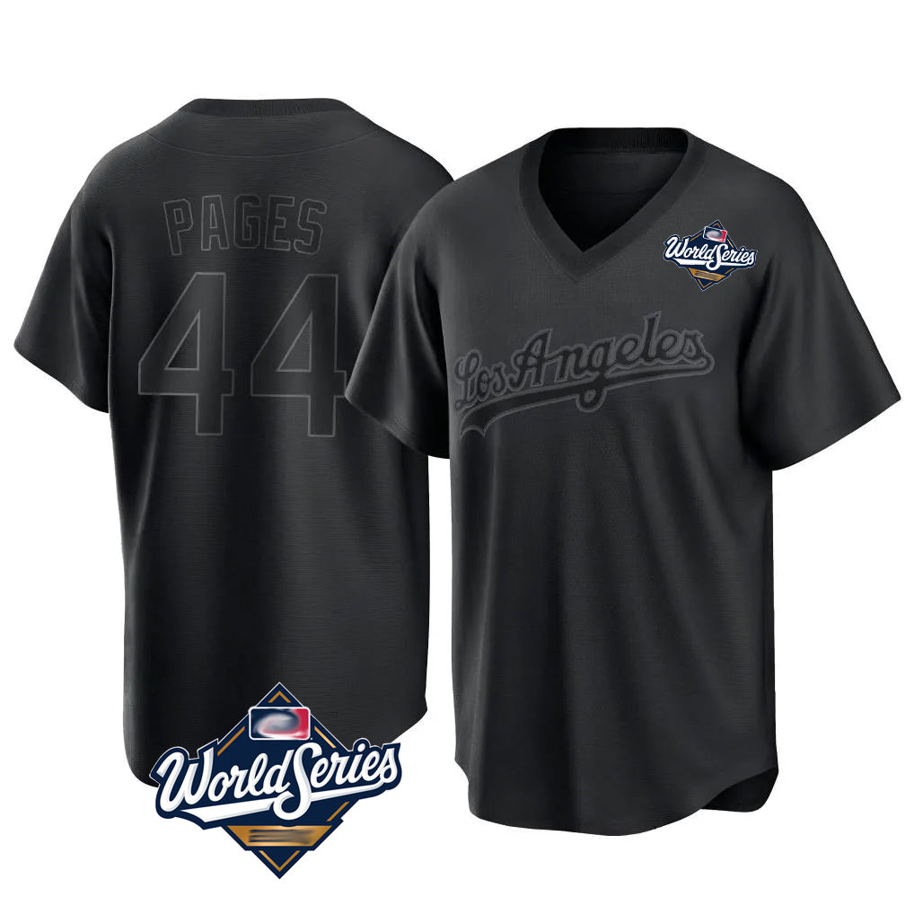 Jamed LA.Dodgers #44 Andy Pages Player Black World Series Pitch Fashion T-shirt Stitched Jerseys