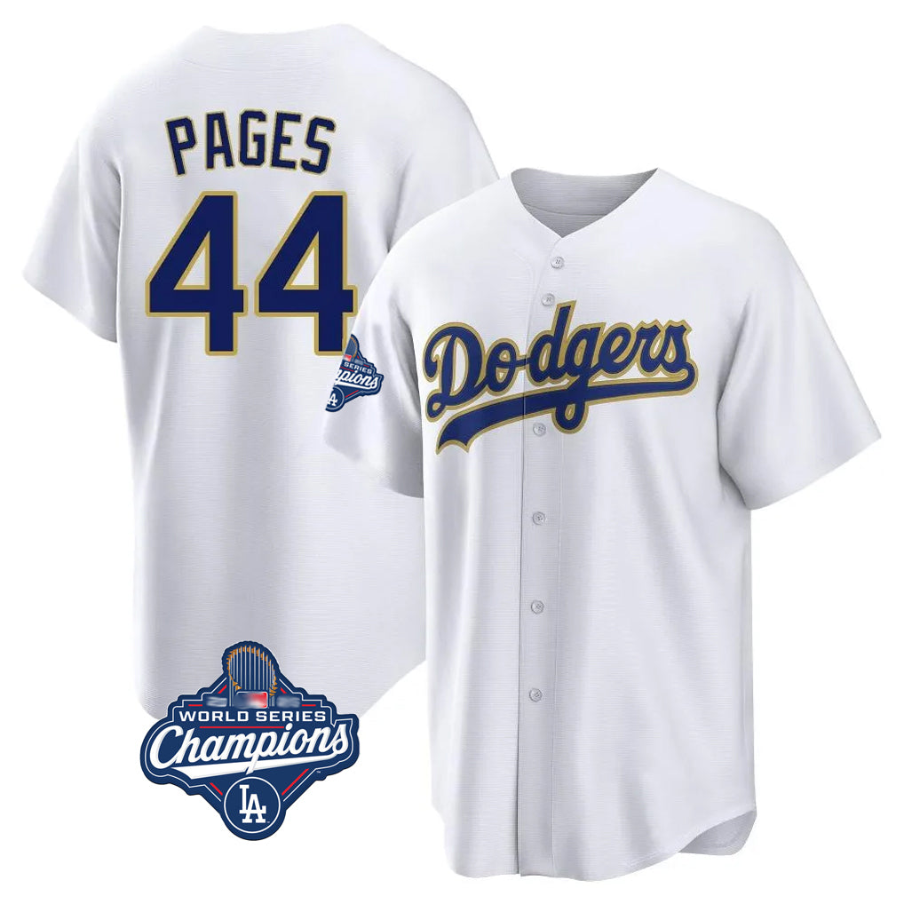 Jamed LA.Dodgers #44 Andy Pages Player Gold White World Series Meet 2026 Collection Stadium Game Stitched Jerseys