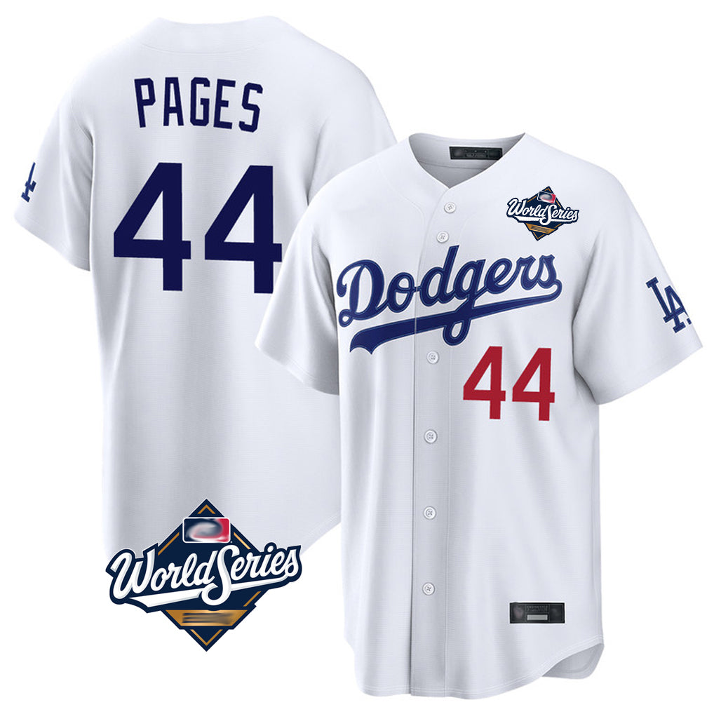 Jamed LA.Dodgers #44 Andy Pages Player White World Series Home Game Stitched Jerseys