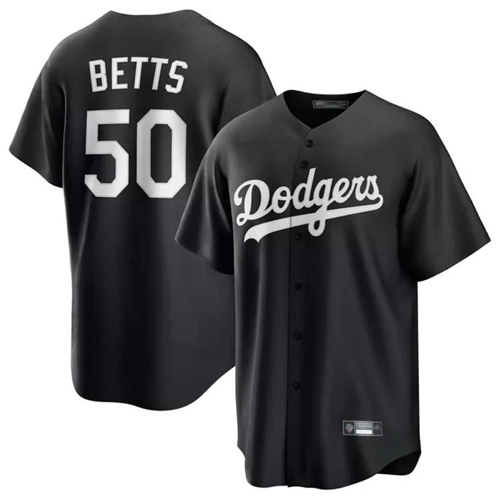 Jamed LA.Dodgers #50 Mookie Betts Player Black Carbon Limited Game Stitched Jerseys