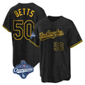 Jamed LA.Dodgers #50 Mookie Betts Player Black Gold World Series Meet Limited Home Stitched Jerseys