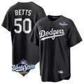 Jamed LA.Dodgers #50 Mookie Betts Player Black World Series Carbon Limited Game Stitched Jerseys