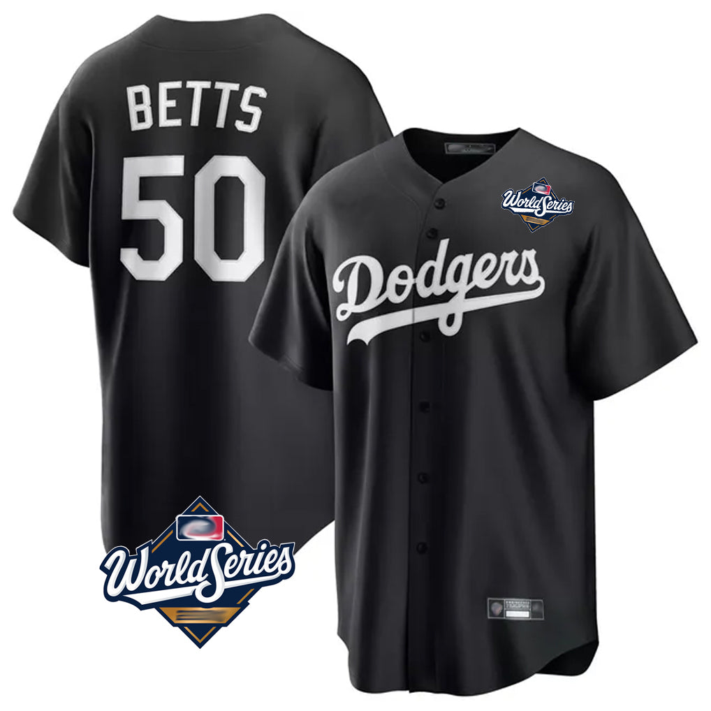 Jamed LA.Dodgers #50 Mookie Betts Player Black World Series Carbon Limited Game Stitched Jerseys