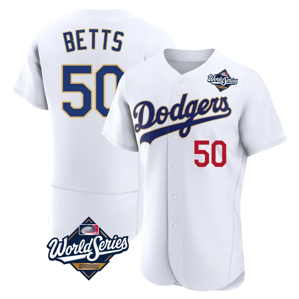 Jamed LA.Dodgers #50 Mookie Betts Player Gold White World Series 2026 Collection Stadium Limited Elite Stitched Jerseys