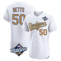 Jamed LA.Dodgers #50 Mookie Betts Player Gold World Series Limited Elite Home Stitched Jerseys