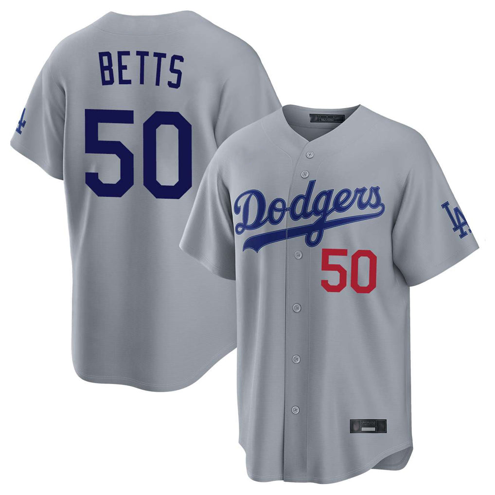 Jamed LA.Dodgers #50 Mookie Betts Player Gray Game Home Stitched Jerseys
