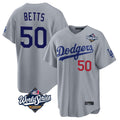Jamed LA.Dodgers #50 Mookie Betts Player Gray World Series Game Home Stitched Jerseys