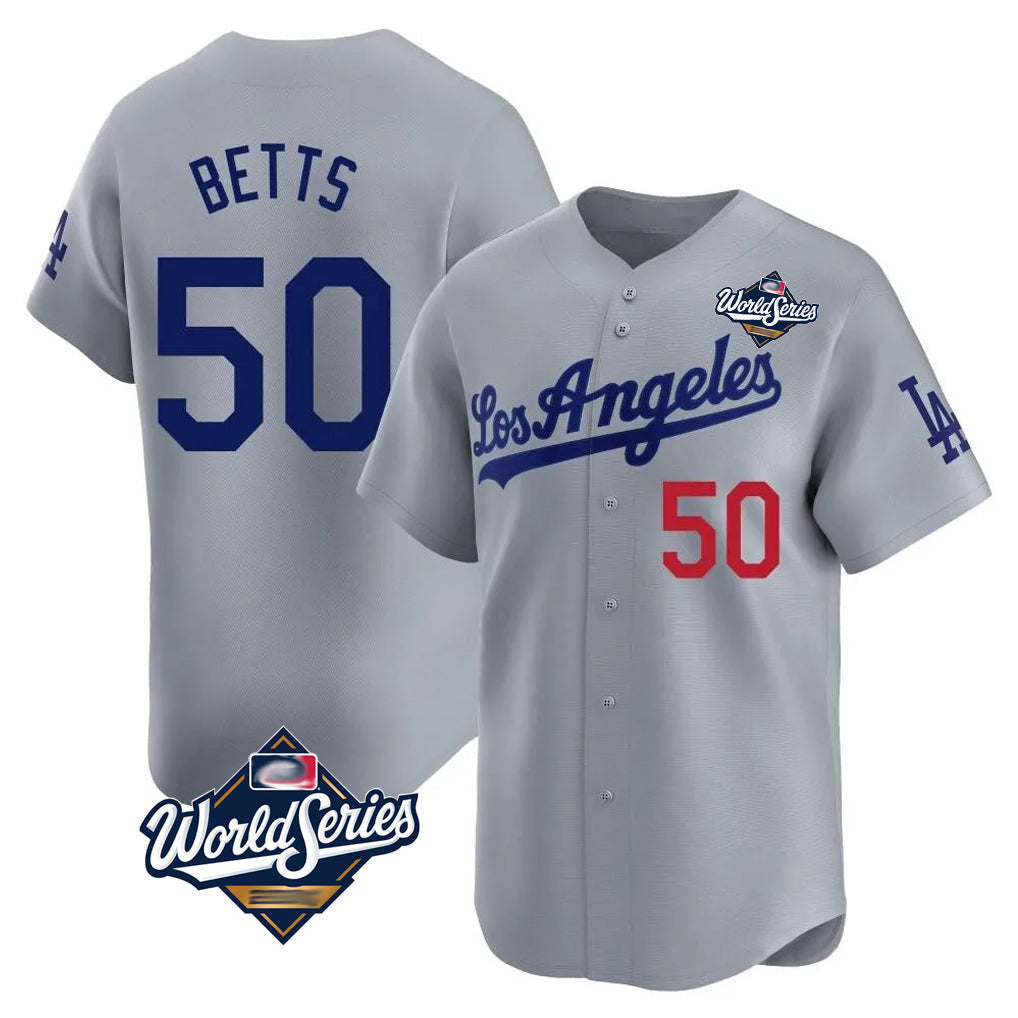 Jamed LA.Dodgers #50 Mookie Betts Player Gray World Series Limited Home Stitched Jerseys