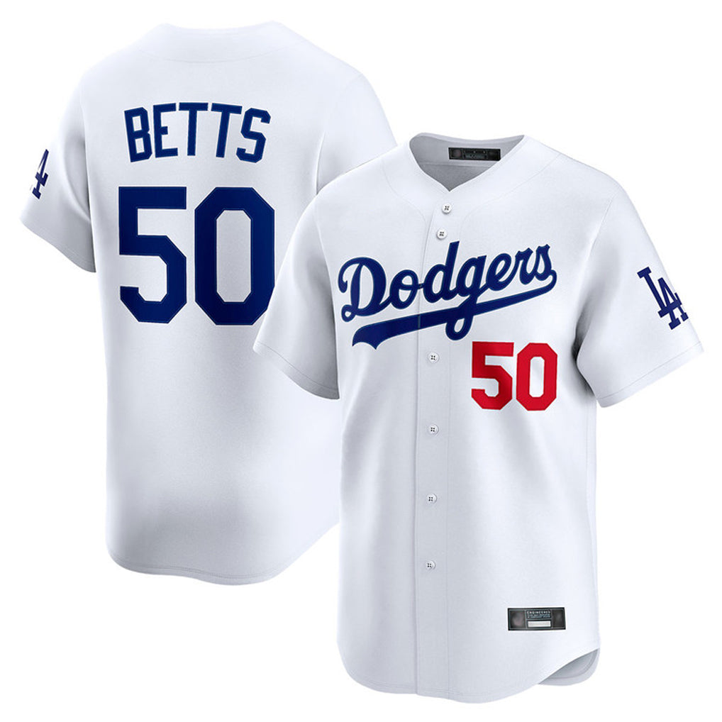 Jamed LA.Dodgers #50 Mookie Betts Player White Limited Home Stitched Jerseys