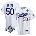 Jamed LA.Dodgers #50 Mookie Betts Player White World Series Home Game Stitched Jerseys
