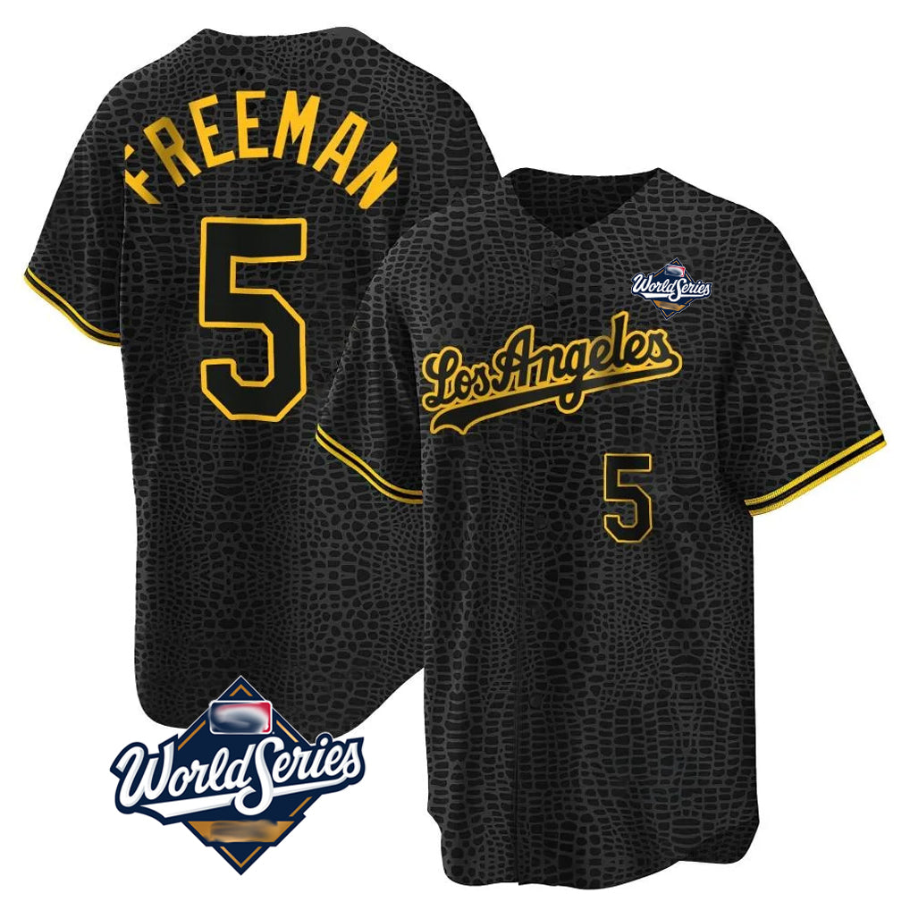 Jamed LA.Dodgers #5 Freddie Freeman Player Black Gold World Series Limited Home Stitched Jerseys