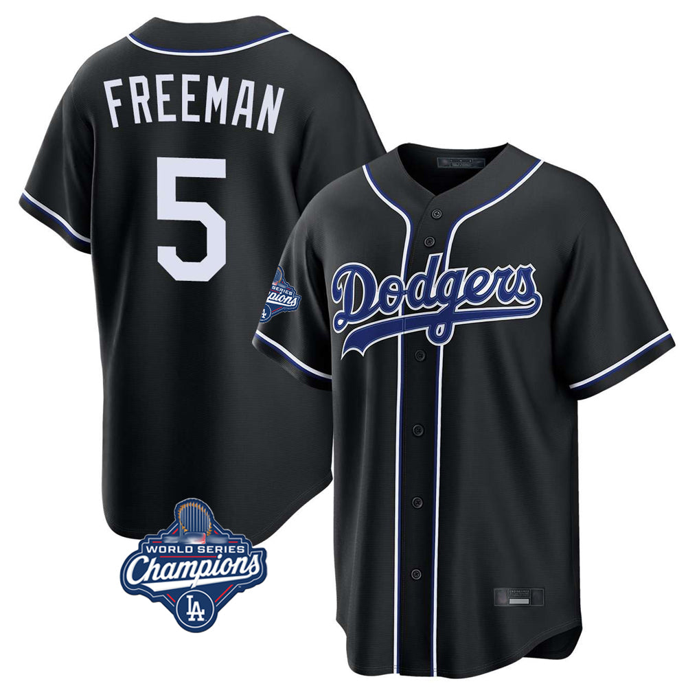 Jamed LA.Dodgers #5 Freddie Freeman Player Black World Series Meet Carbon Limited Home Stitched Jerseys