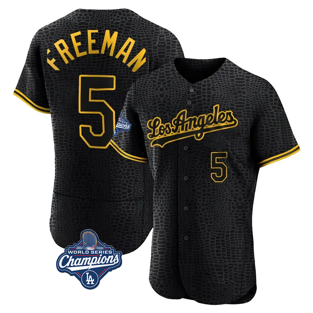 Jamed LA.Dodgers #5 Freddie Freeman Player Black World Series Meet Snake Skin City Limited Elite Home Stitched Jerseys