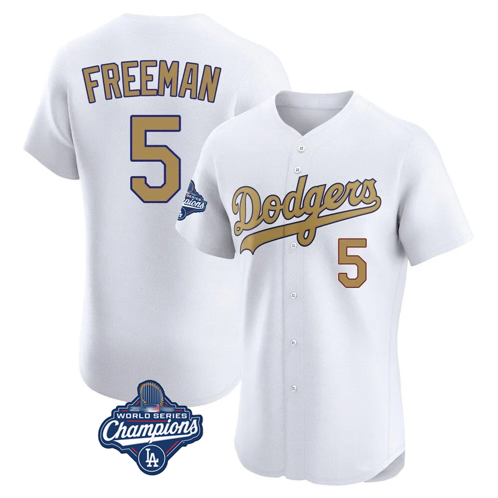 Jamed LA.Dodgers #5 Freddie Freeman Player White World Series Meet Limited Elite Home Stitched Jerseys