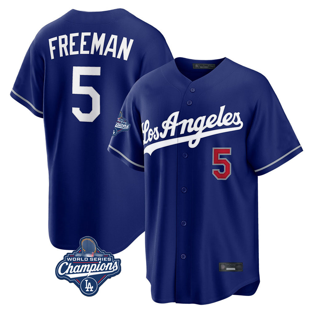 Jamed LA.Dodgers #5 Freddie Freeman Player Royal World Series Meet Game Home Stitched Jerseys