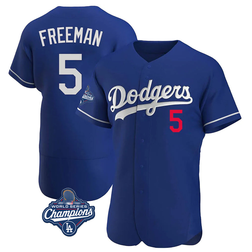 Jamed LA.Dodgers #5 Freddie Freeman Player Royal World Series Meet Limited Elite Home Stitched Jerseys