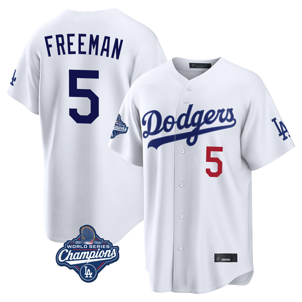 Jamed LA.Dodgers #5 Freddie Freeman Player White World Series Meet Home Game Stitched Jerseys
