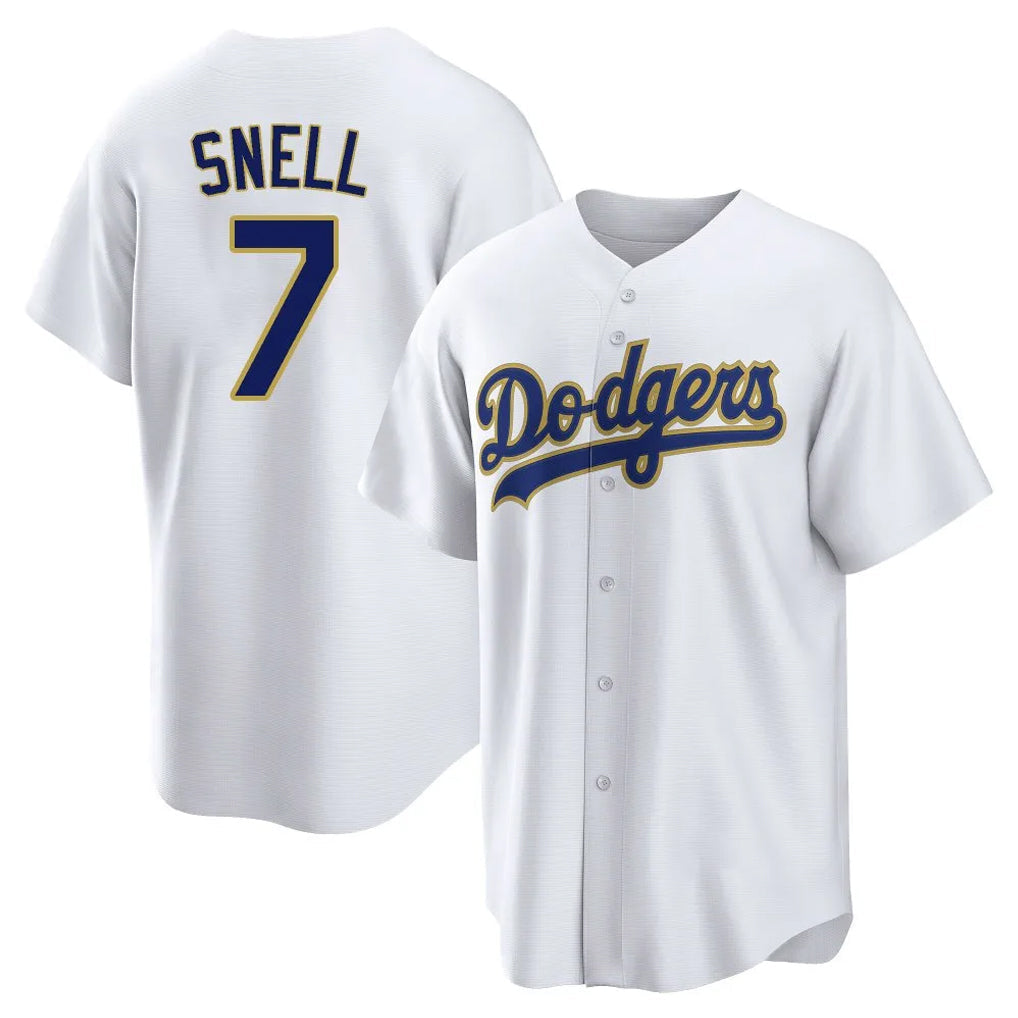 Jamed LA.Dodgers #7 Blake Snell Player Gold White 2026 Collection Stadium Game Stitched Jerseys