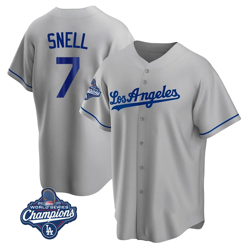Jamed LA.Dodgers #7 Blake Snell Player Gray World Series Meet Road Game Stitched Jerseys