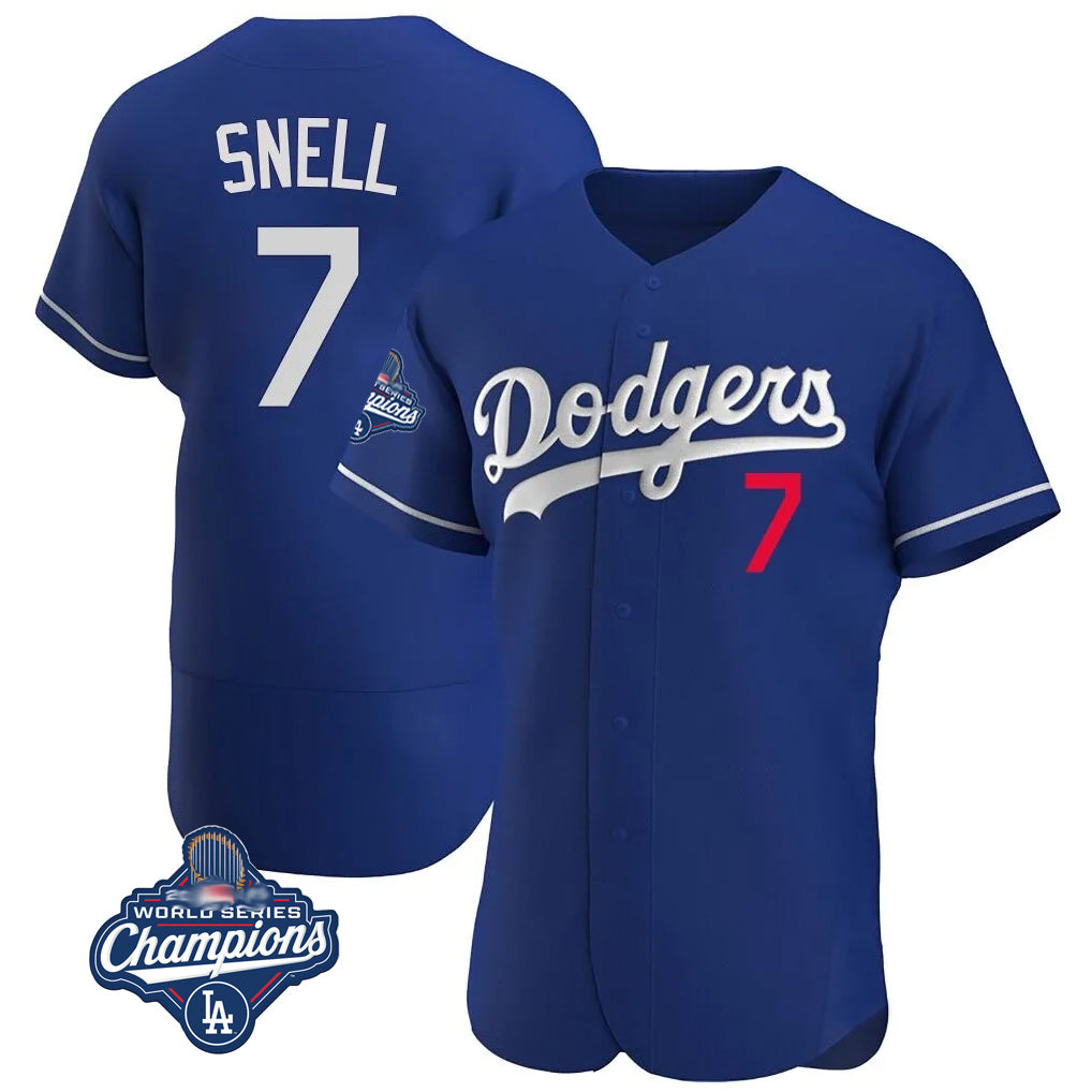 Jamed LA.Dodgers #7 Blake Snell Player Royal Limited Elite World Series Meet Home Stitched Jerseys