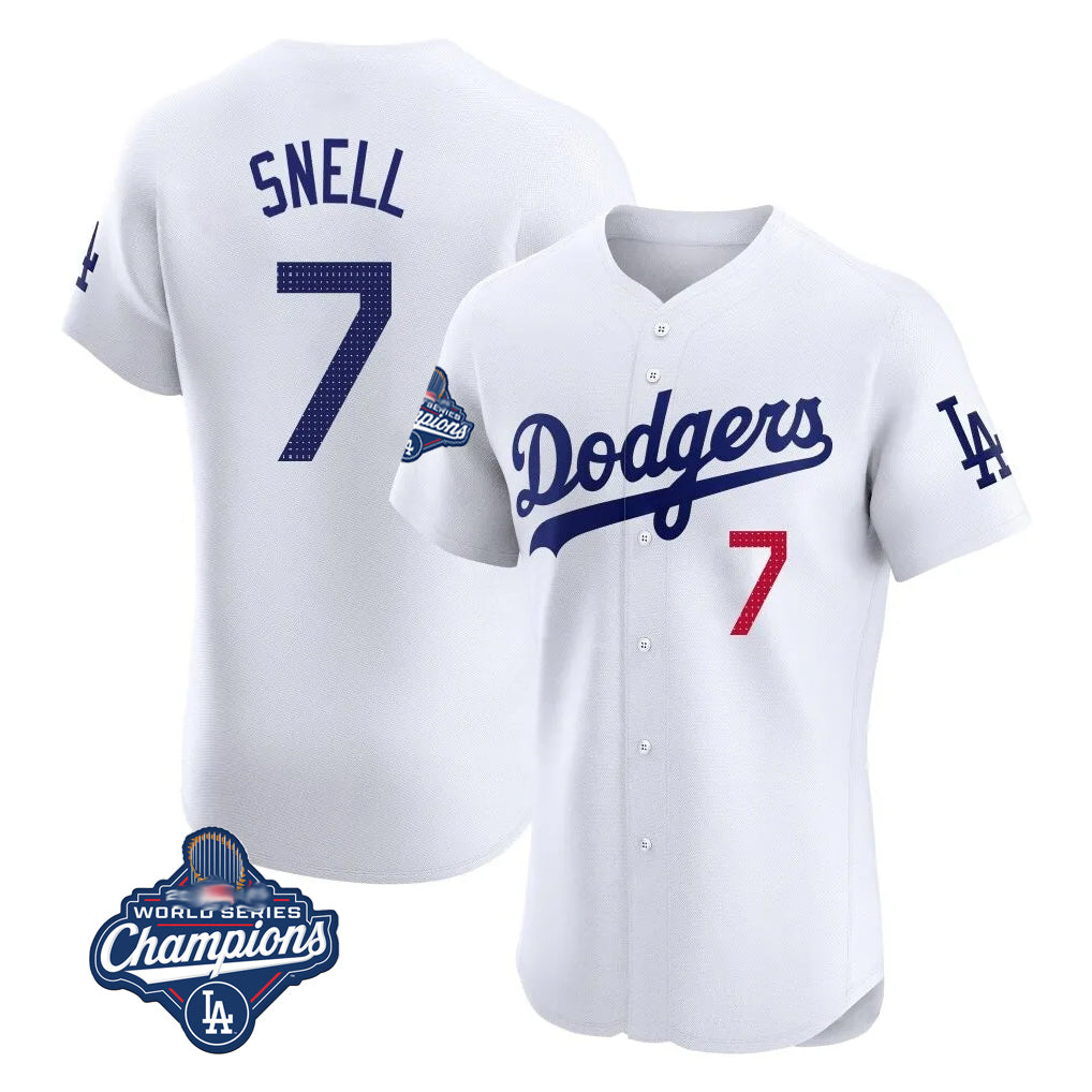 Jamed LA.Dodgers #7 Blake Snell Player White Limited Elite World Series Meet Home Stitched Jerseys