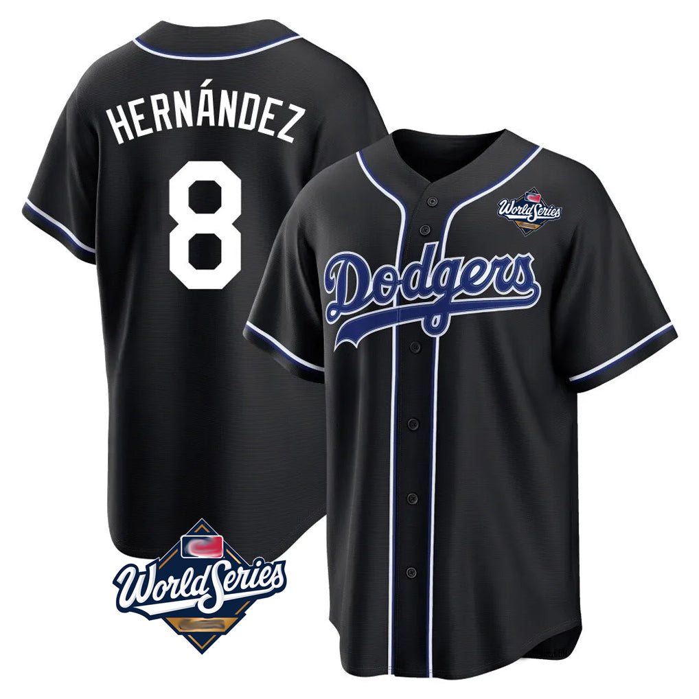 Jamed LA.Dodgers #8 Enrique Hern?¡ì?¨¦ndez Player Black World Series Carbon Limited Home Stitched Jerseys