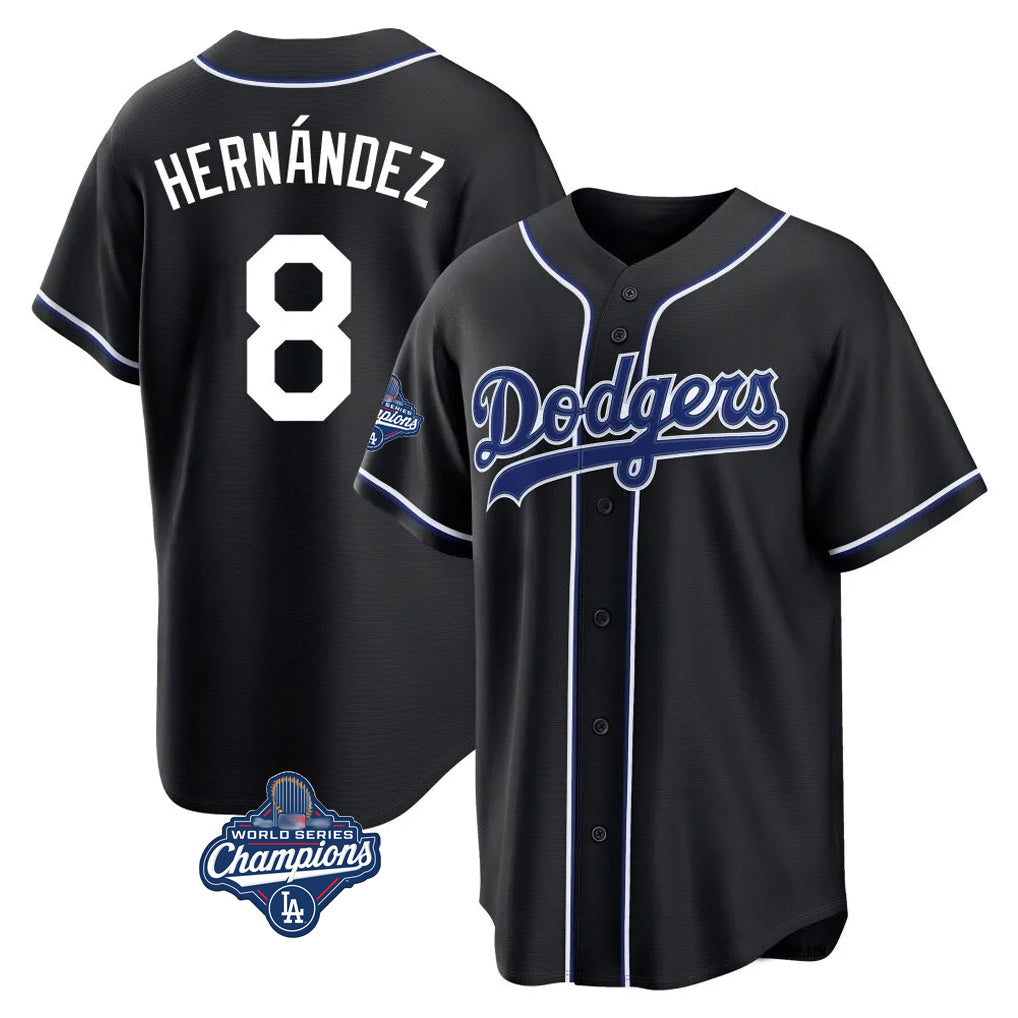 Jamed LA.Dodgers #8 Enrique Hern?¡ì?¨¦ndez Player Black World Series Meet Carbon Limited Home Stitched Jerseys