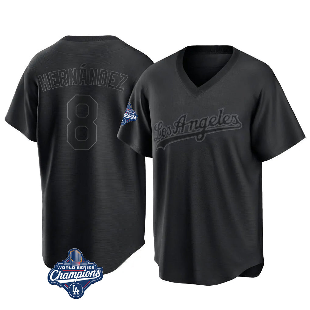Jamed LA.Dodgers #8 Enrique Hern?¡ì?¨¦ndez Player Black World Series Meet Pitch Fashion T-shirt Stitched Jerseys