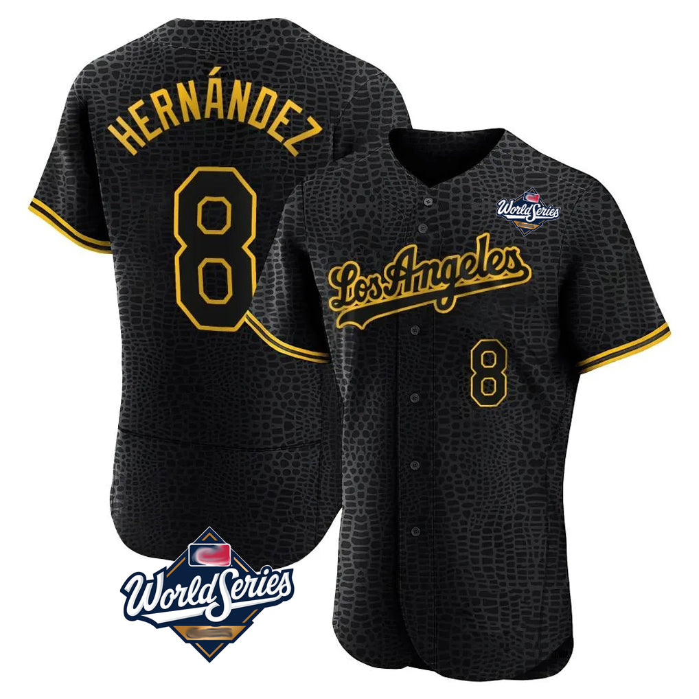 Jamed LA.Dodgers #8 Enrique Hern?¡ì?¨¦ndez Player Black World Series Snake Skin City Limited Elite Home Stitched Jerseys