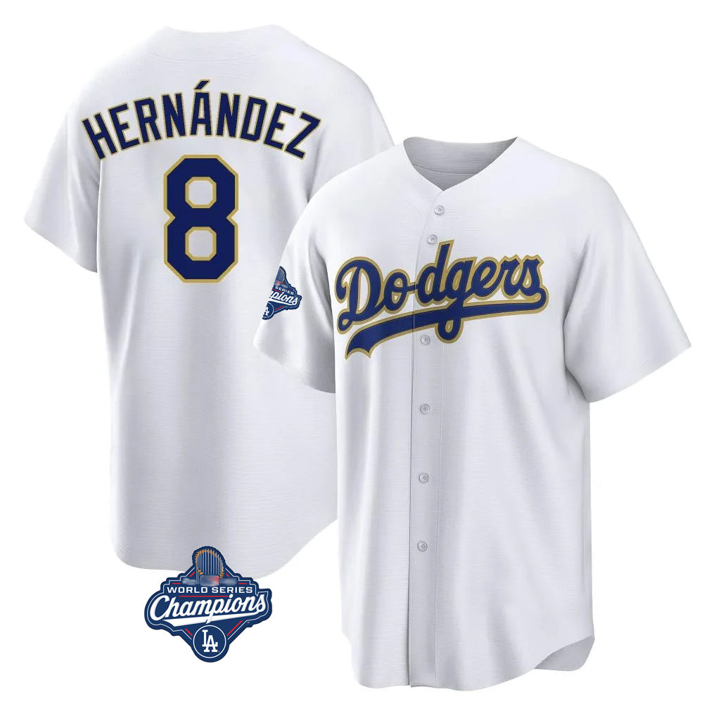 Jamed LA.Dodgers #8 Enrique Hern?¡ì?¨¦ndez Player Gold White World Series Meet 2026 Collection Stadium Game Stitched Jerseys